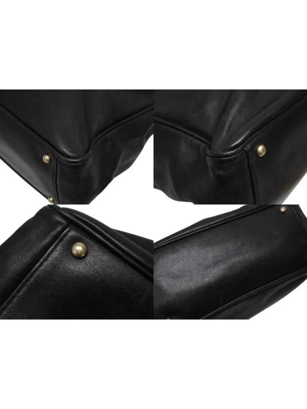 Chanel Camellia Logo Design Bag Black Leather Gold